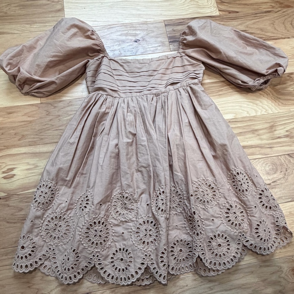 Abercrombie & Fitch Eyelet Puff Sleeve Mini Dress XS Cottagecore Croquette
